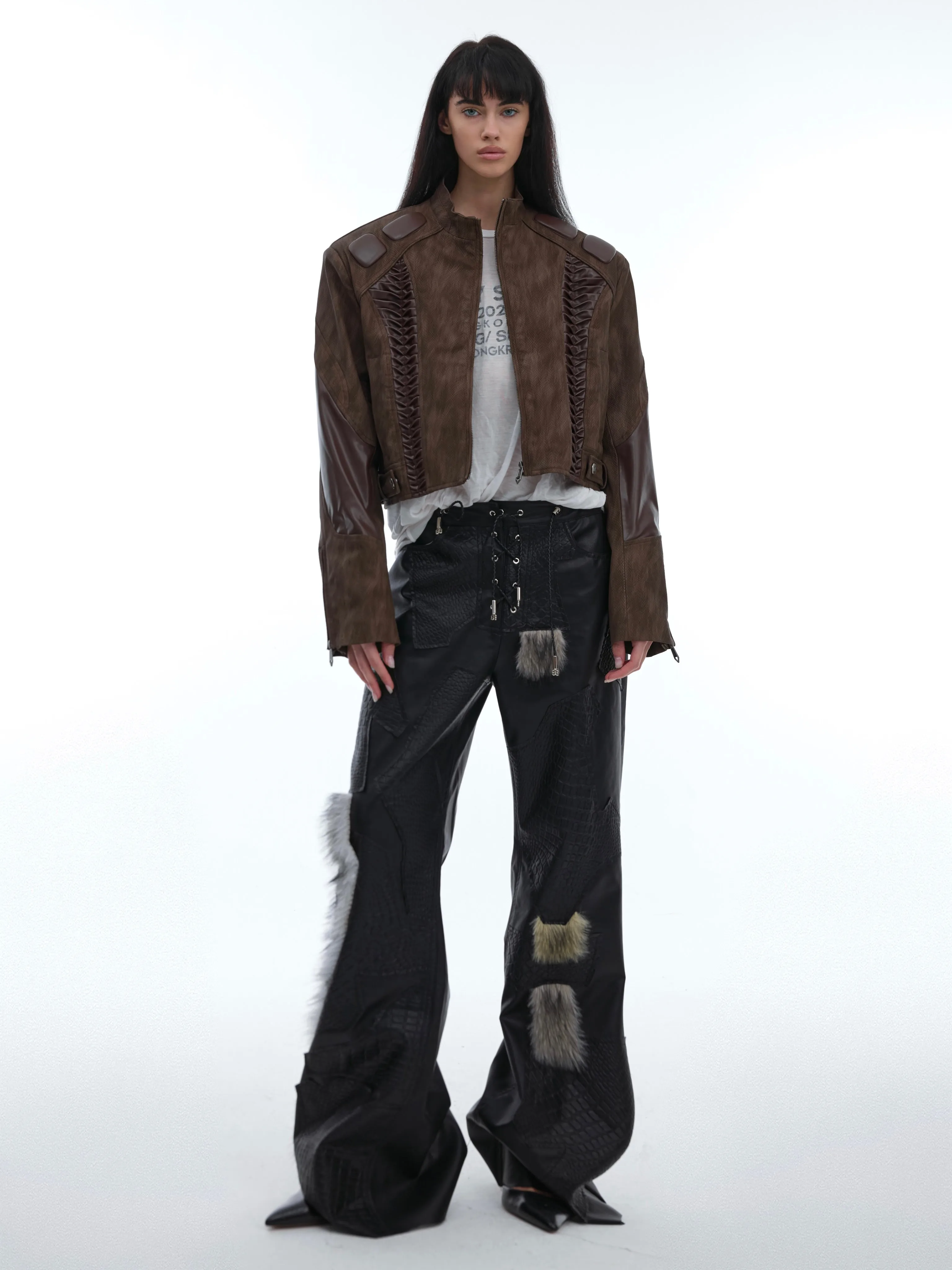 【24s Aug.】Irregular Multi-element Splicing Cracked Punk Leather Pants