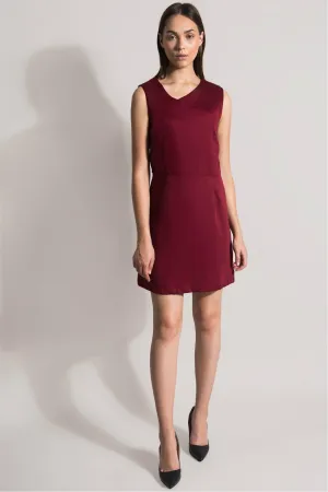 Asymmetric Collar Burgundy Dress