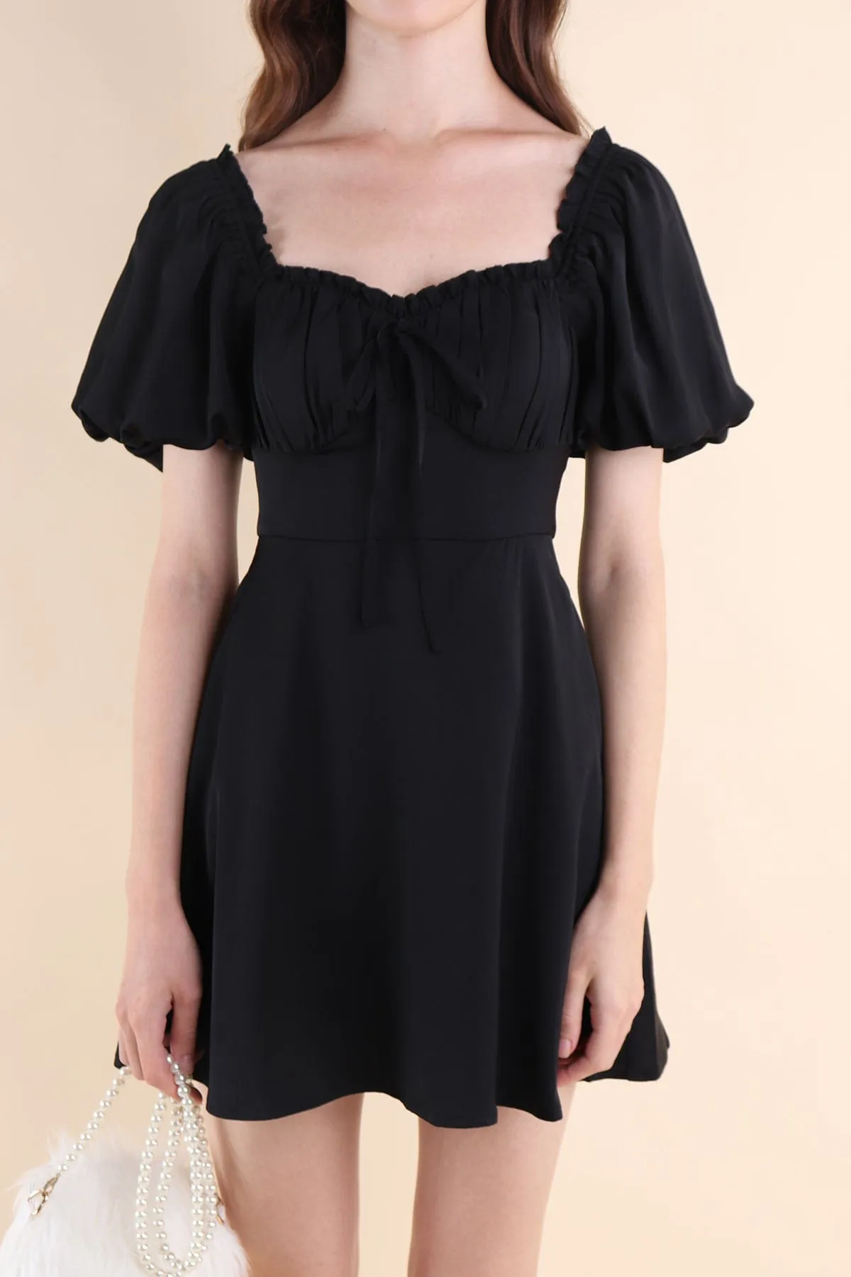 AUBREY PUFF SLEEVE DRESS IN BLACK