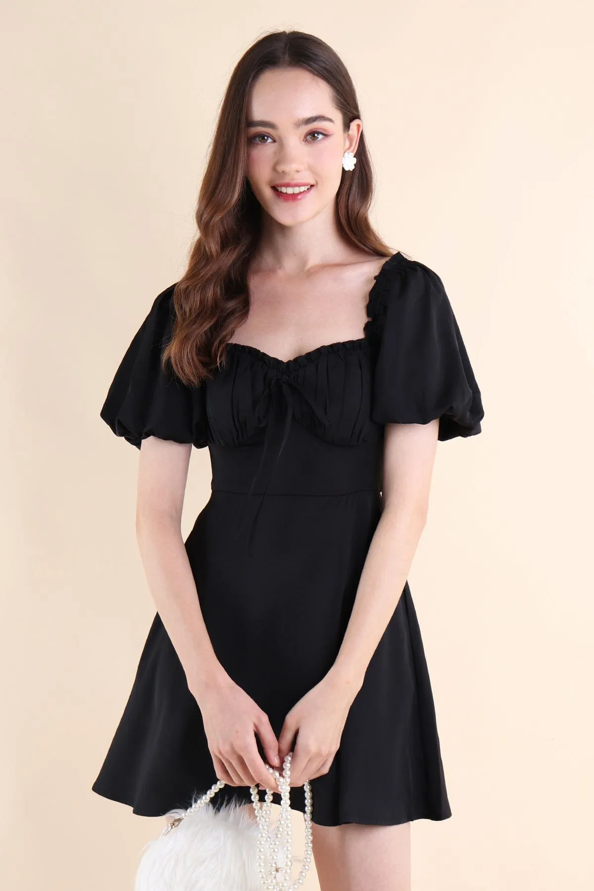 AUBREY PUFF SLEEVE DRESS IN BLACK