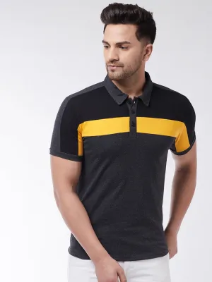 Black/Yellow/Anthra Mel Colorblock Half Sleeves Polo