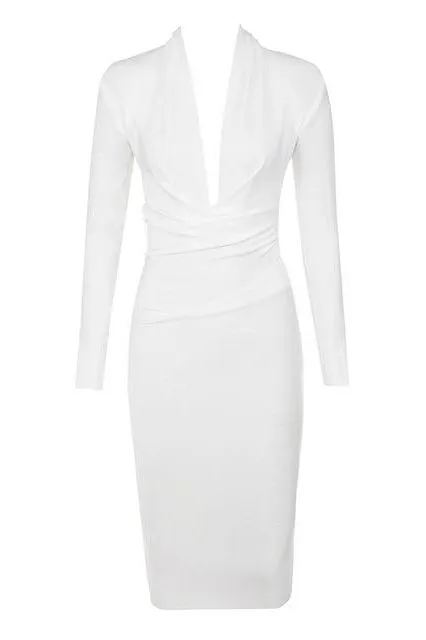 Blaire Long Sleeve Bandage Dress - Pearl White