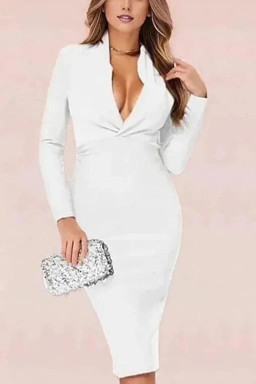 Blaire Long Sleeve Bandage Dress - Pearl White