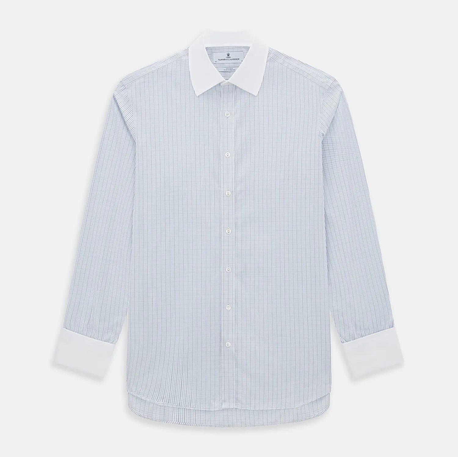 Blue Grid Check Mayfair Shirt with Contrast T&A Collar and Cuffs