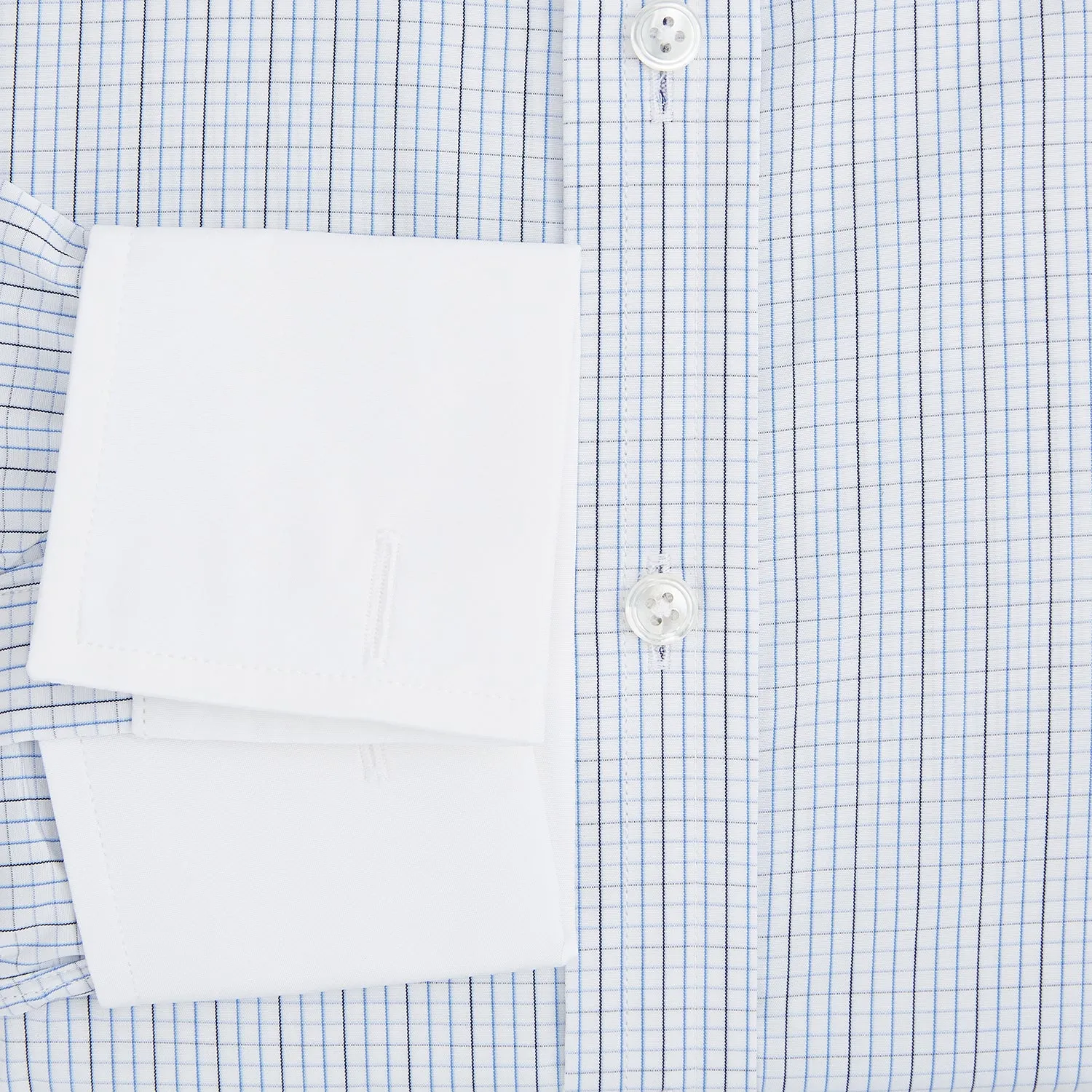 Blue Grid Check Mayfair Shirt with Contrast T&A Collar and Cuffs