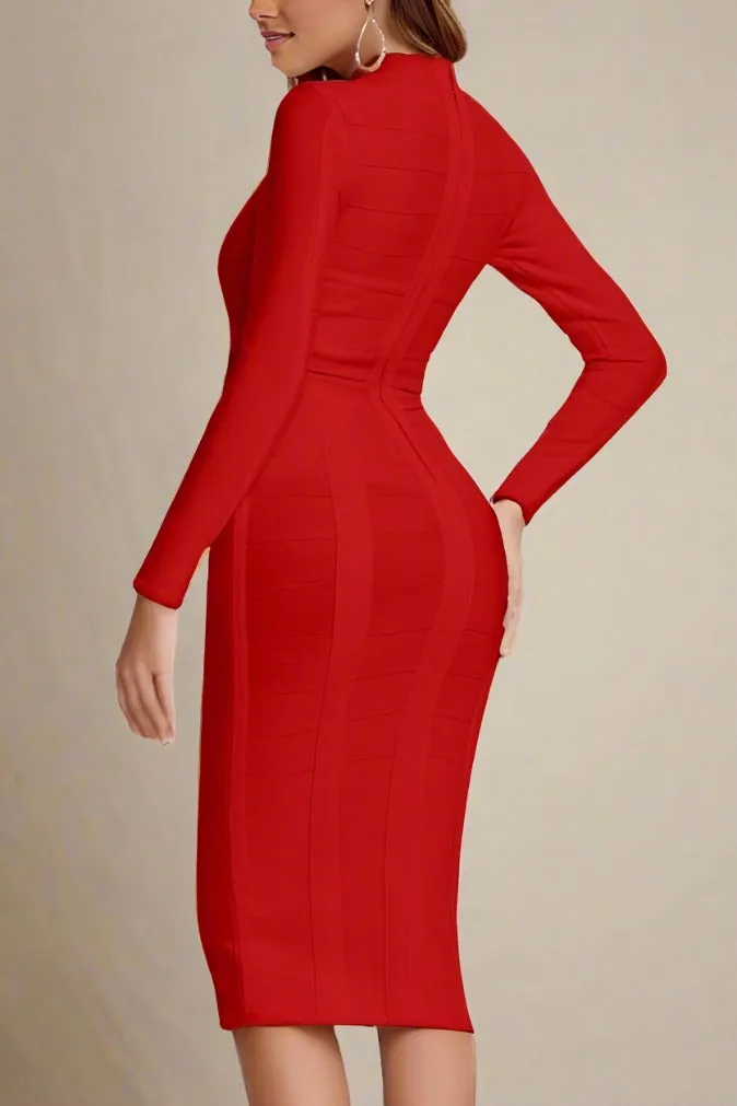 Brooke Long Sleeve Bandage Dress - Lipstick Red