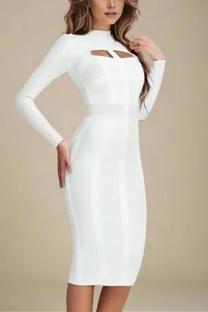 Brooke Long Sleeve Bandage Dress - Pearl White