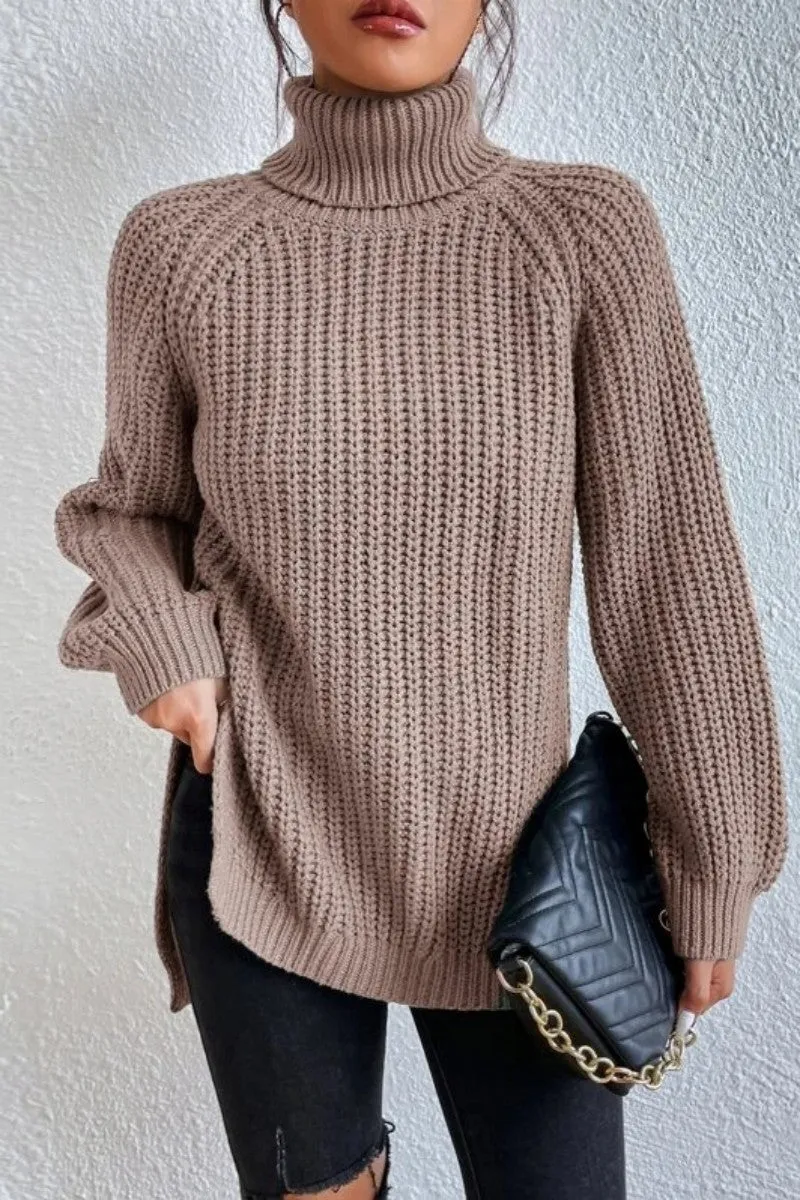 Casual Solid Basic Turtleneck Tops