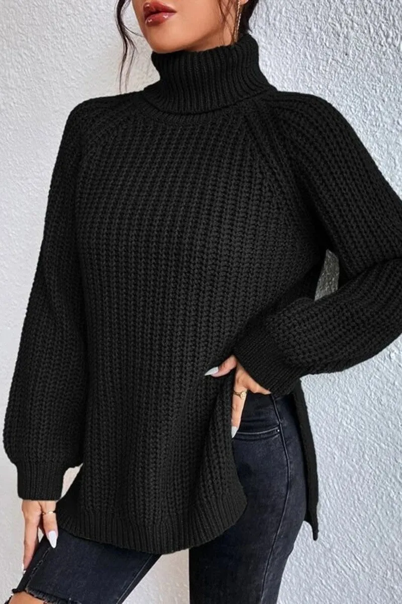 Casual Solid Basic Turtleneck Tops