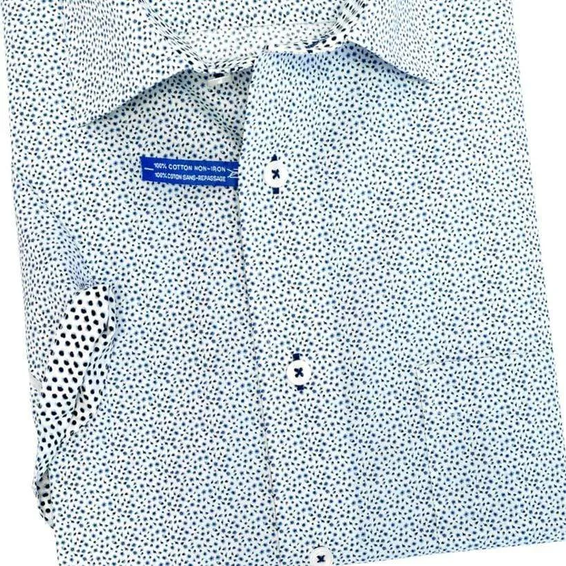 Contemporary Fit Blue Cotton Short Sleeve Sport Shirts Leo Chevalier