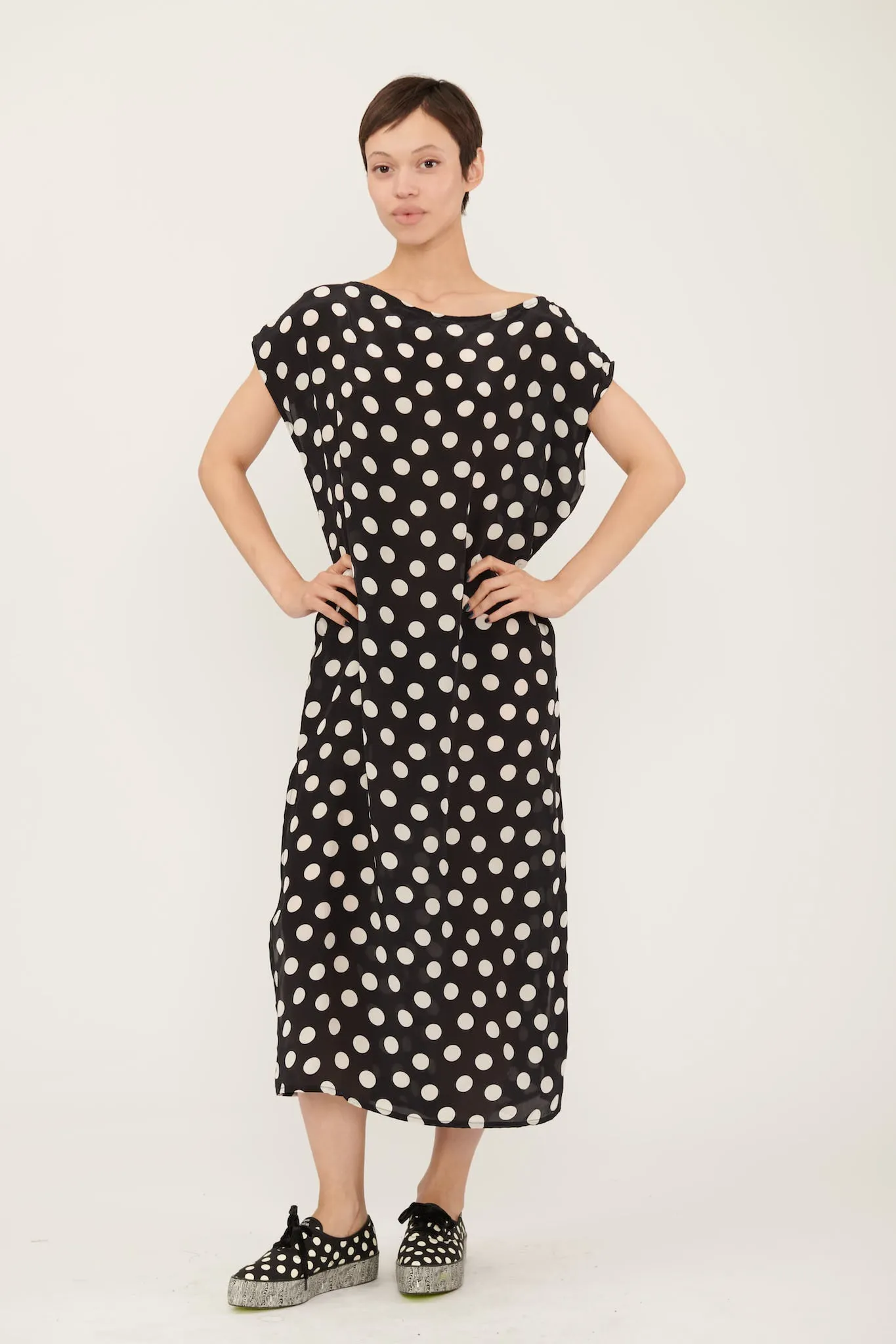 Dancer's Caftan in Black and White Polka Dot