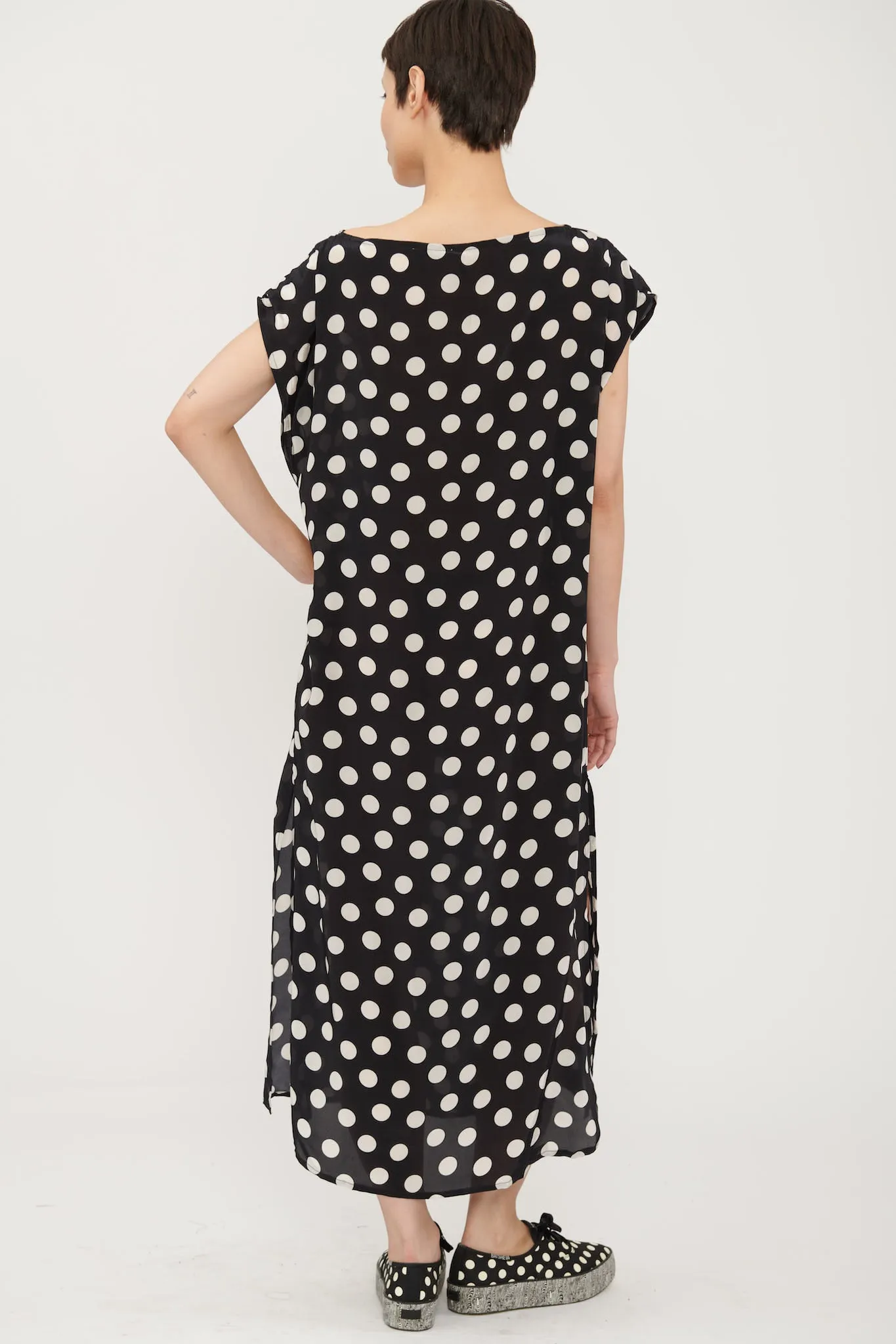 Dancer's Caftan in Black and White Polka Dot