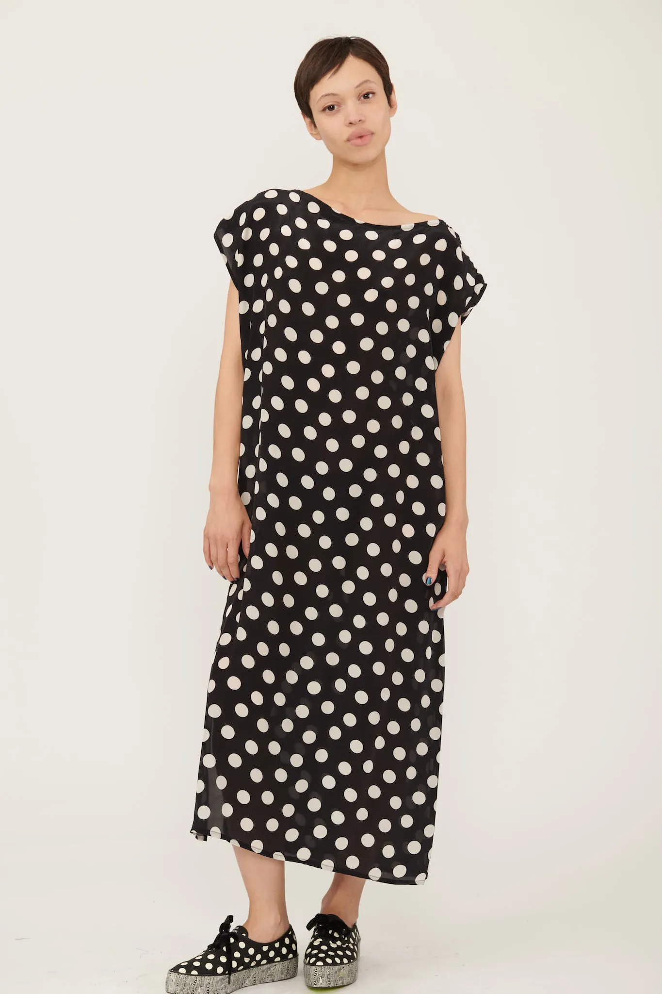 Dancer's Caftan in Black and White Polka Dot