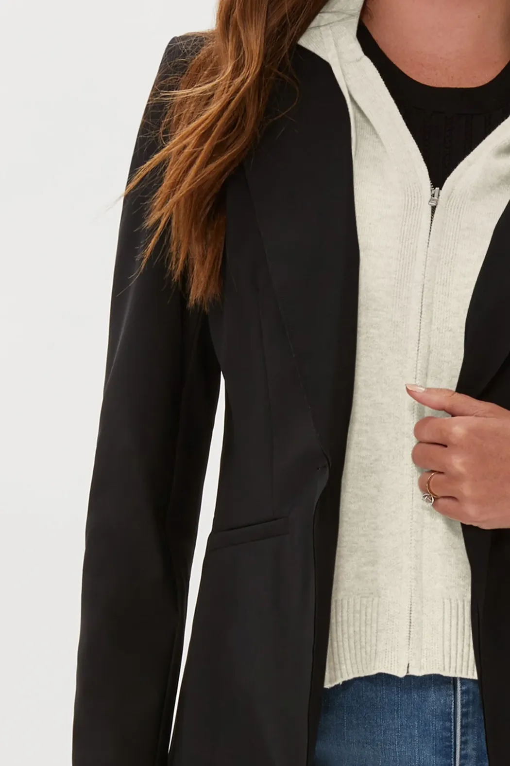 Ecru DICKEY BLAZER WITH KNIT HOODIE INSERT - BLACK