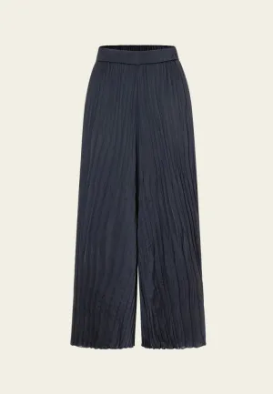 Elasticated-waistband Pleated Wide-leg Trousers