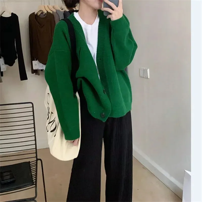 Fashion Loose All-match Knitwear Korean Lazy V-neck Spring Autumn Coats