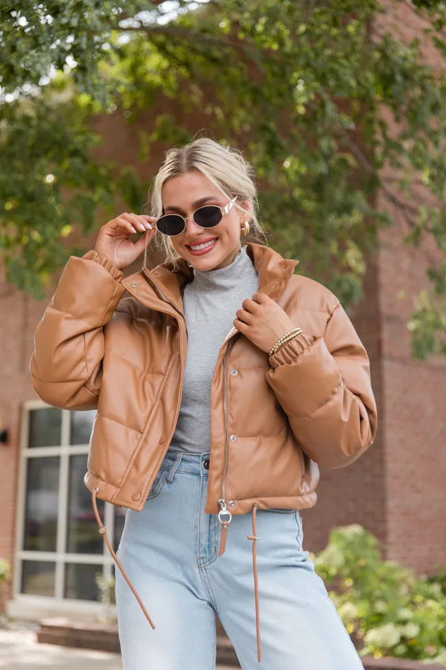 Free Reign Camel Faux Leather Puffer Jacket SALE