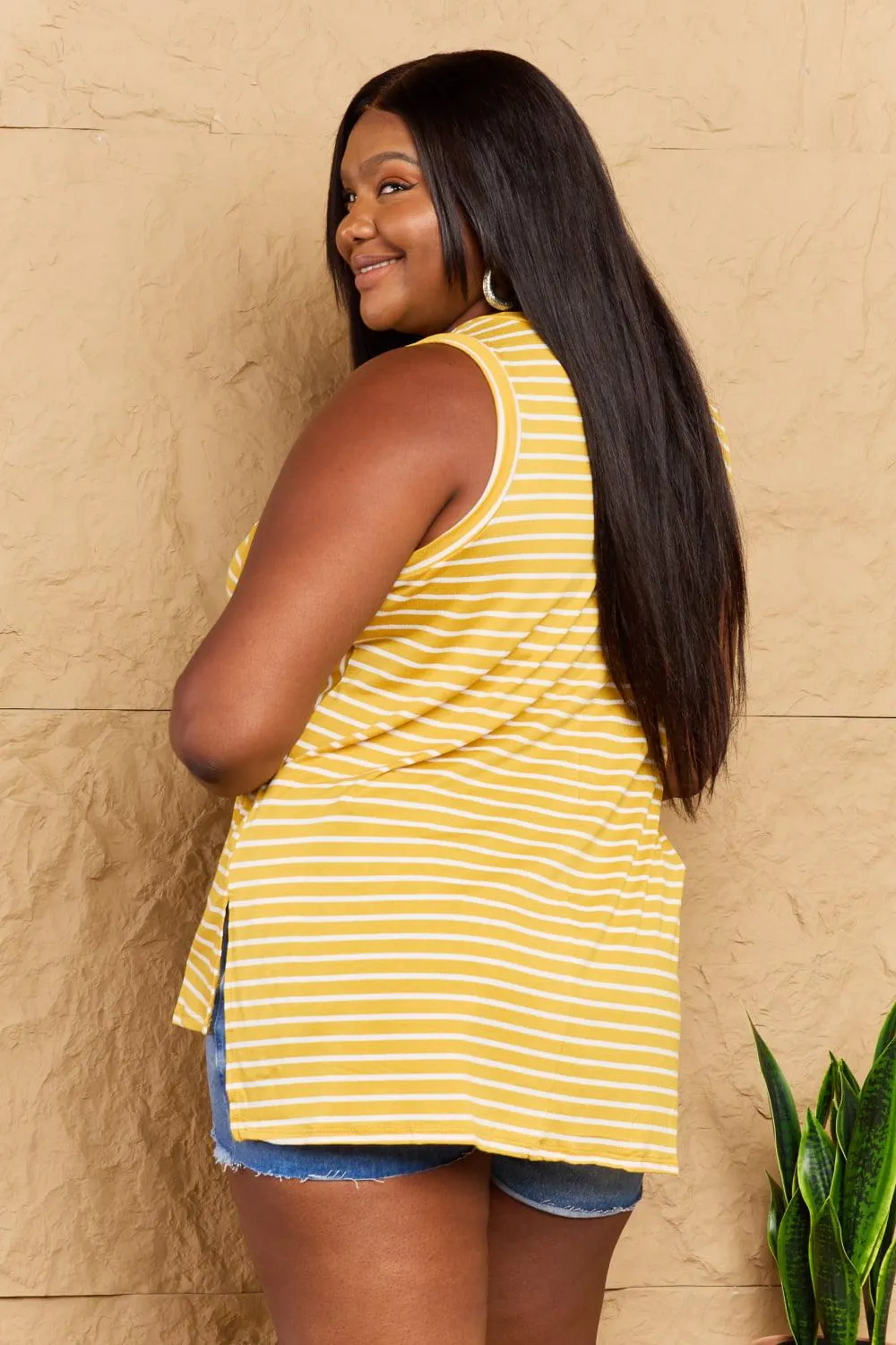 Full Size Striped Sleeveless V-Neck Top