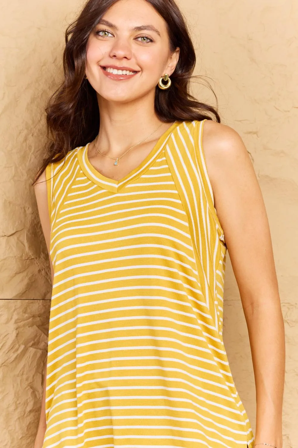 Full Size Striped Sleeveless V-Neck Top