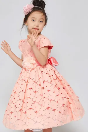 Girls Coral Floral lace Dress