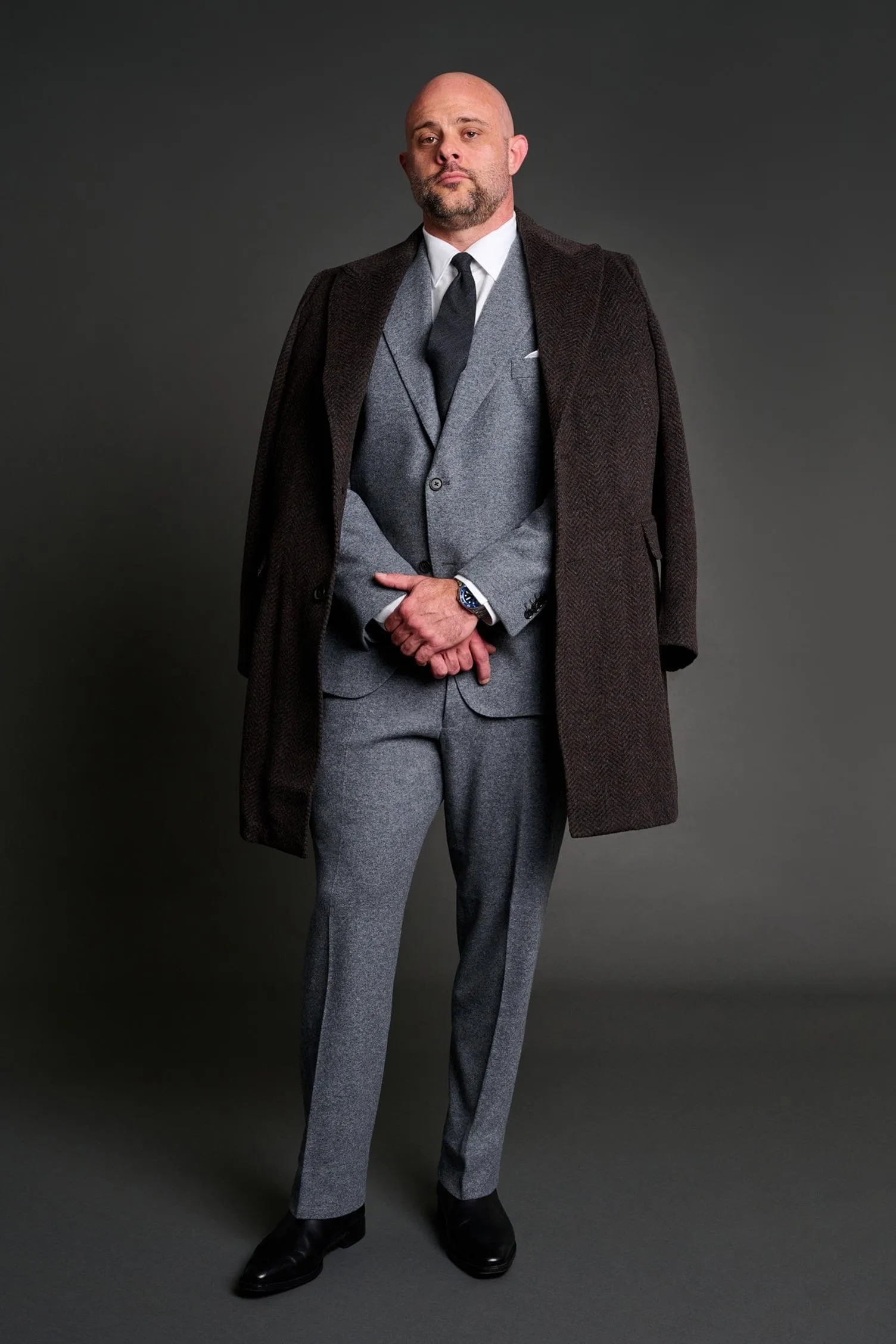 Herringbone Wool Blend Overcoat