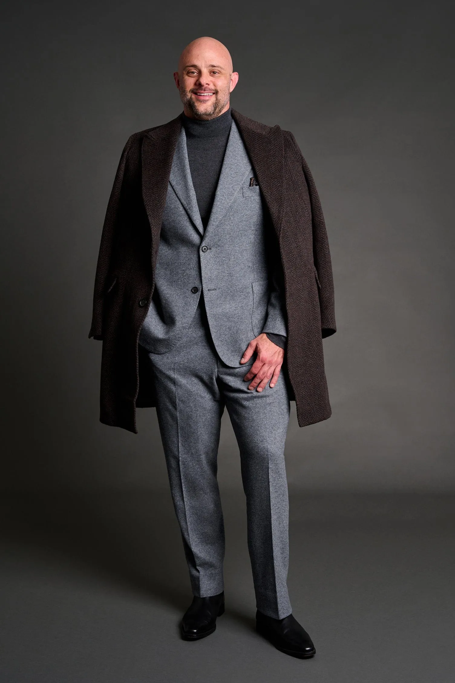 Herringbone Wool Blend Overcoat