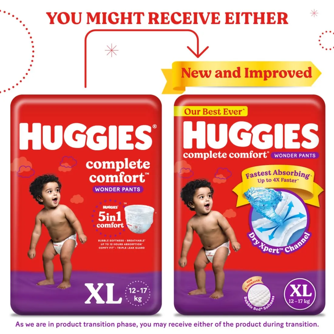 Huggies Complete Comfort Wonder Pants Extra Large (XL) Size (12-17 Kgs) Baby Diaper Pants, 68 count| India's Fastest Absorbing Diaper with upto 4x faster absorption | Unique Dry Xpert Channel