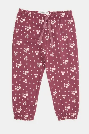 Infant Girls Purple Printed Active Pants