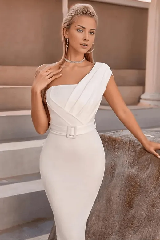 Ione Bandage Midi Dress - Pearl White