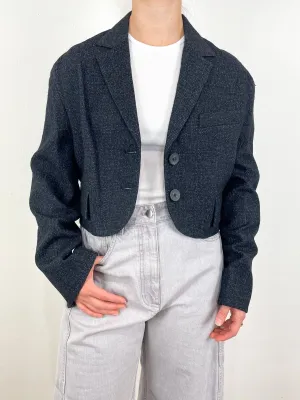 Kian Glenplaid Cropped Bomber Blazer in Grey Multi