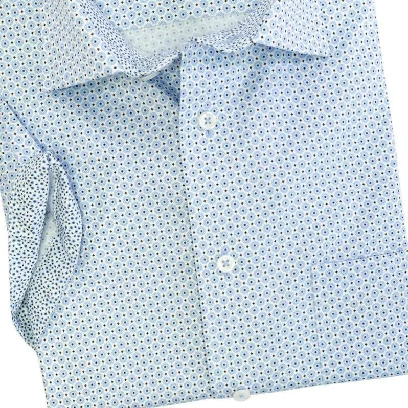 Leo Chevalier Light Blue Printed Cotton Short Sleeve Sport Shirts