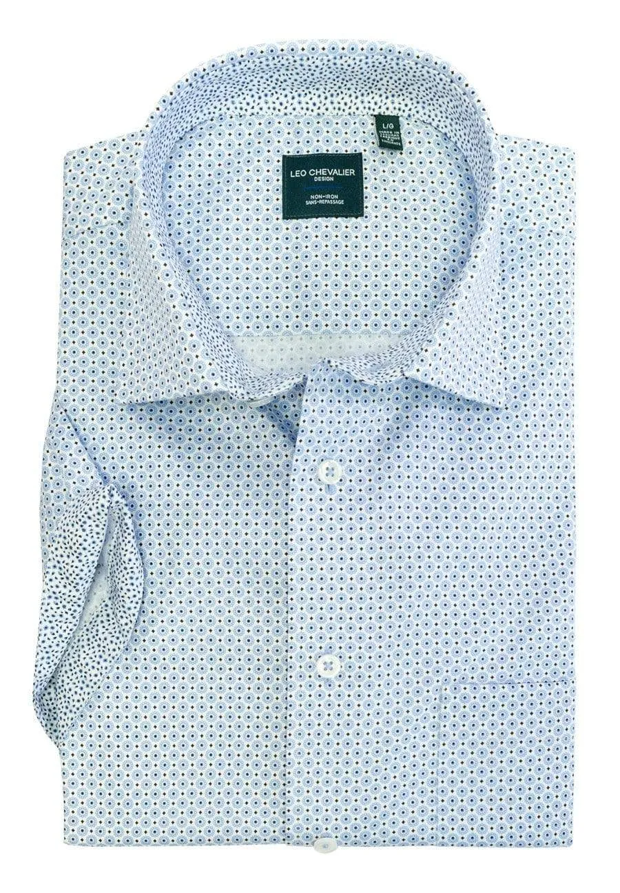 Leo Chevalier Light Blue Printed Cotton Short Sleeve Sport Shirts