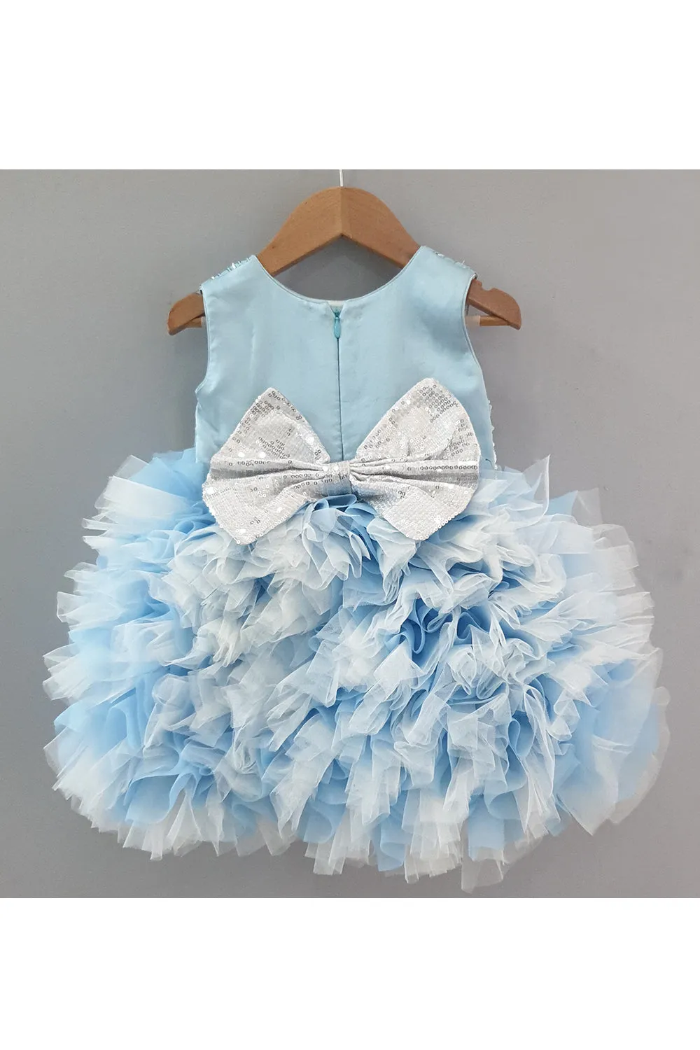 Light blue sequin and pearl work frilly dress