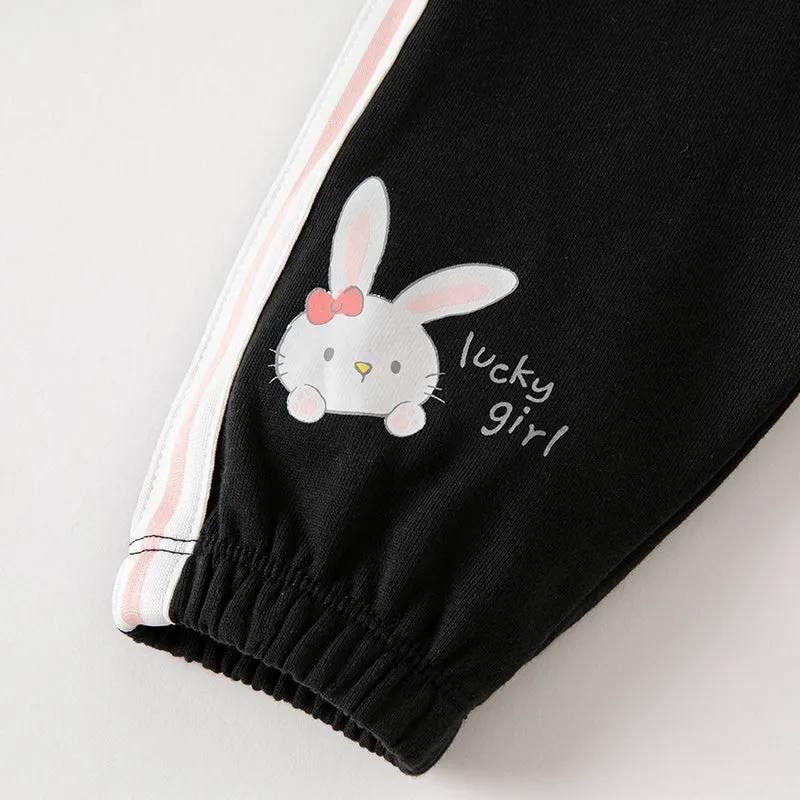 Lucky Girl Rabbit Bow Side Panel Black Pants