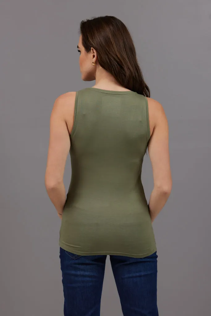 Majestic Sleeveless V Neck Tank in Khaki