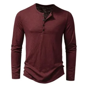 Men's Casual Long Sleeve Round Neck Button Shirt