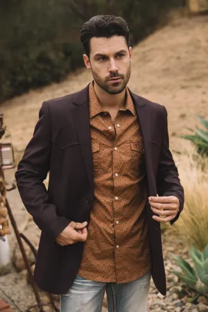 Men's Double Button Western Burgundy Blazer