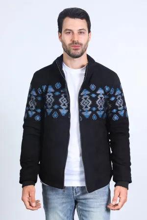 Men's Ethnic Aztec Quilted Fur Lined Black Jacket