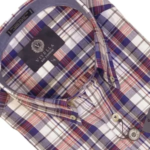 Men's Red White and Blue Plaid Madras Short-Sleeves Sport Shirts for Any Occasion