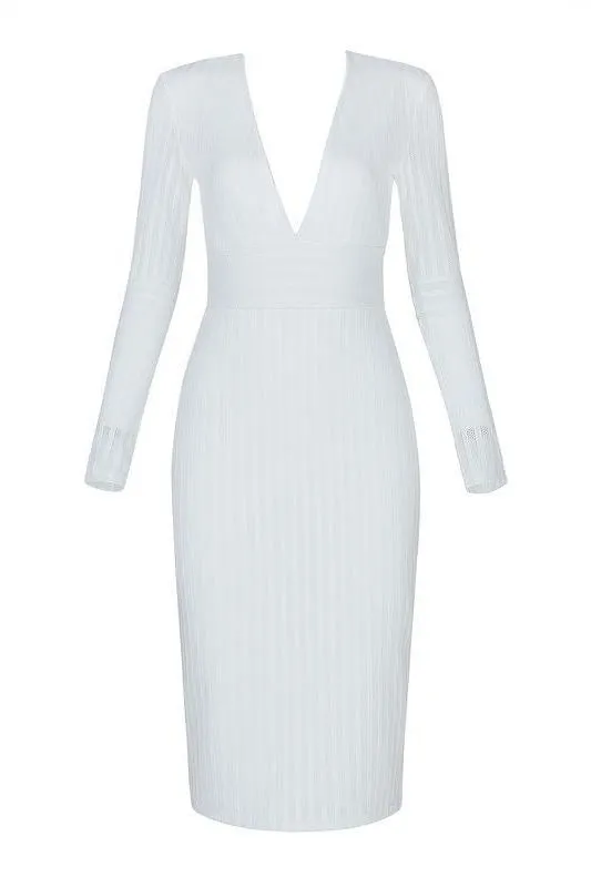 Olivia Long Sleeve Bandage Midi Dress - Pearl White