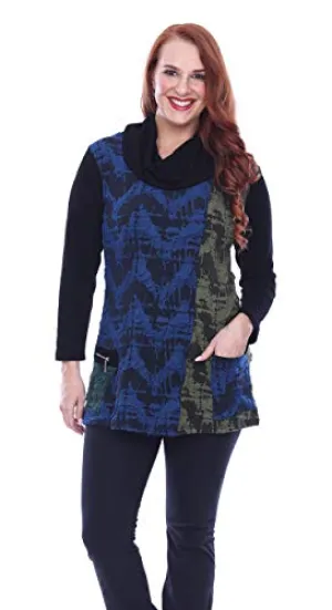 Parsley & Sage - Matilda, Cowl Neck, Long Sleeve, Geometric Design Pocket Tunic Top