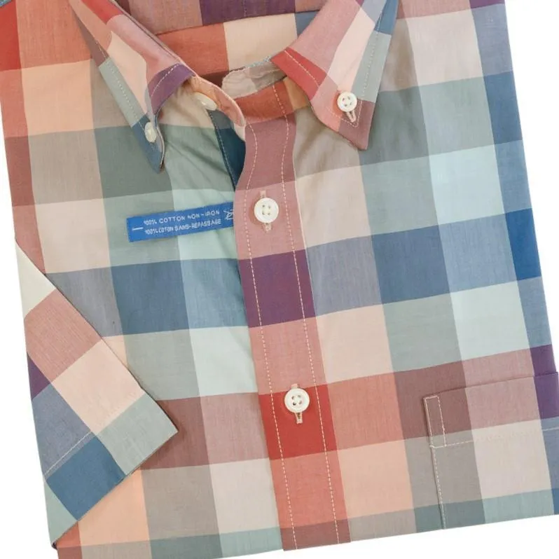 Pastel Plaid Cotton non Iron Short Sleeve Button Down Sport Shirts