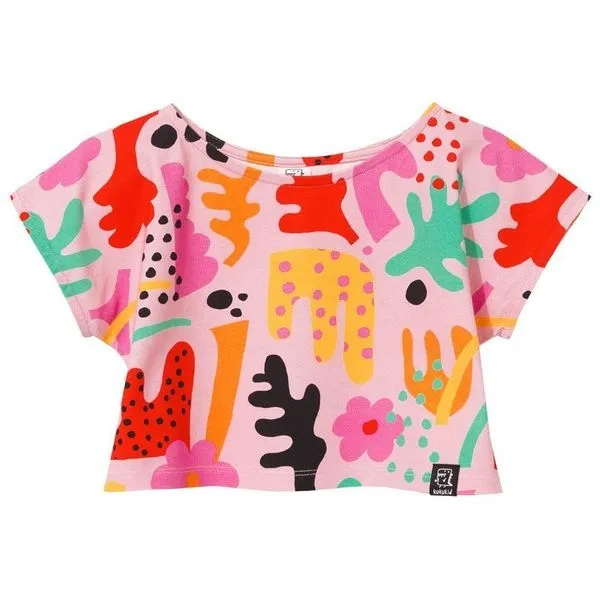 Pink Abstract Cropped Short Sleeve Shirt - 1 Left Size 8-10 years