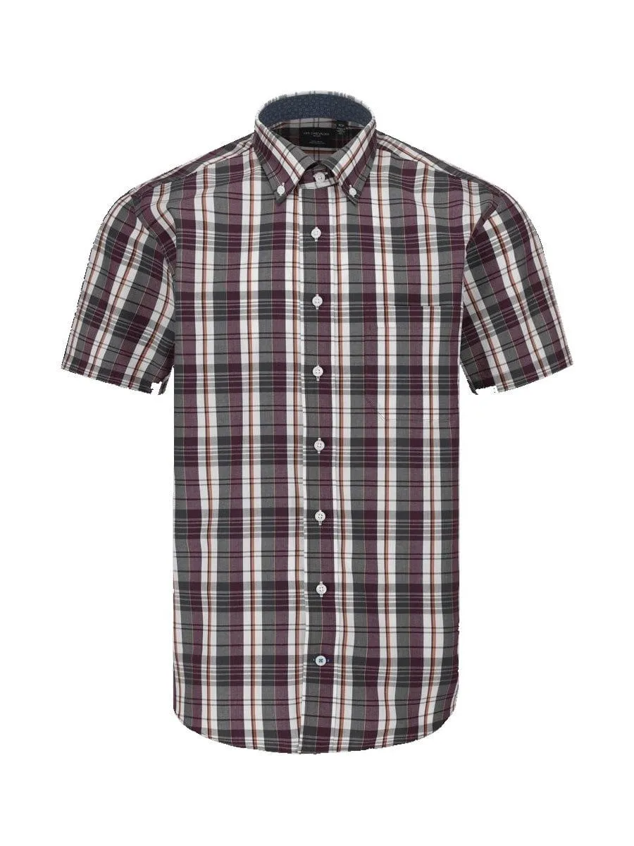 Purple Plaid 100% Cotton Down Collar Short Sleeve Shirts