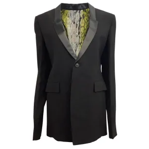 Rick Owens Black Wool One Button Blazer with Satin Lapels