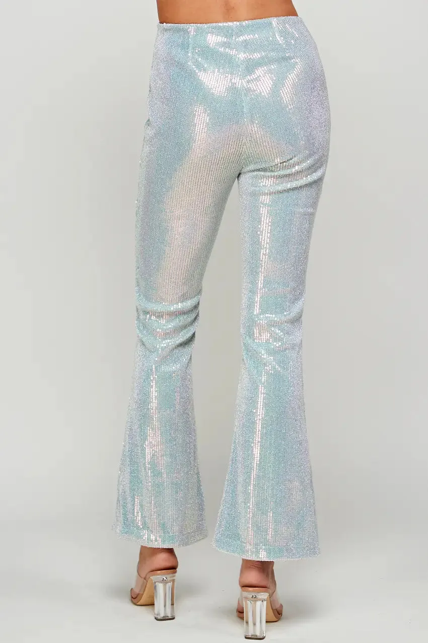 Sequin Fit And Flare Pants Silver