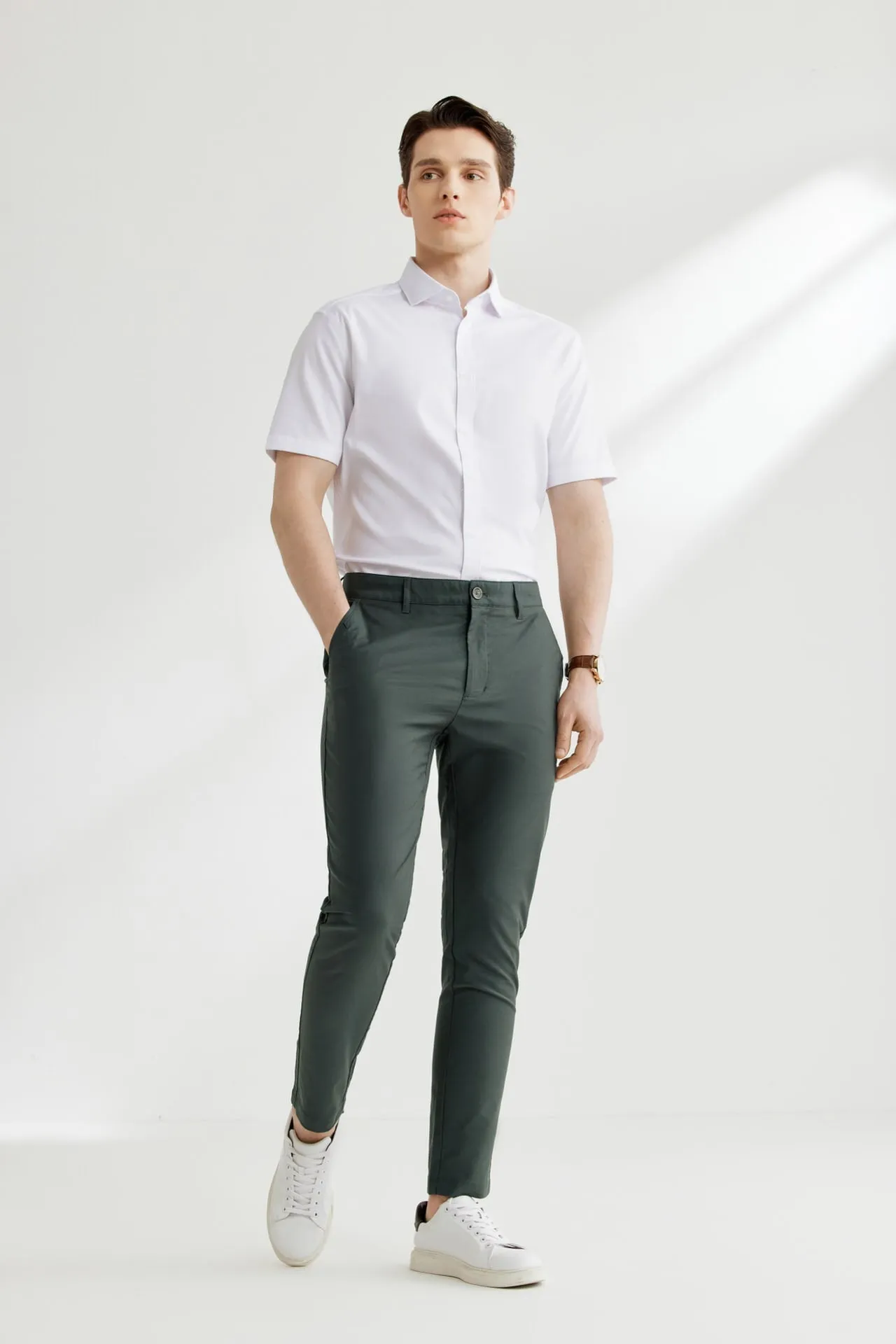 Soft Cotton Rich Stretch Casual Pants in Slim Tapered Fit