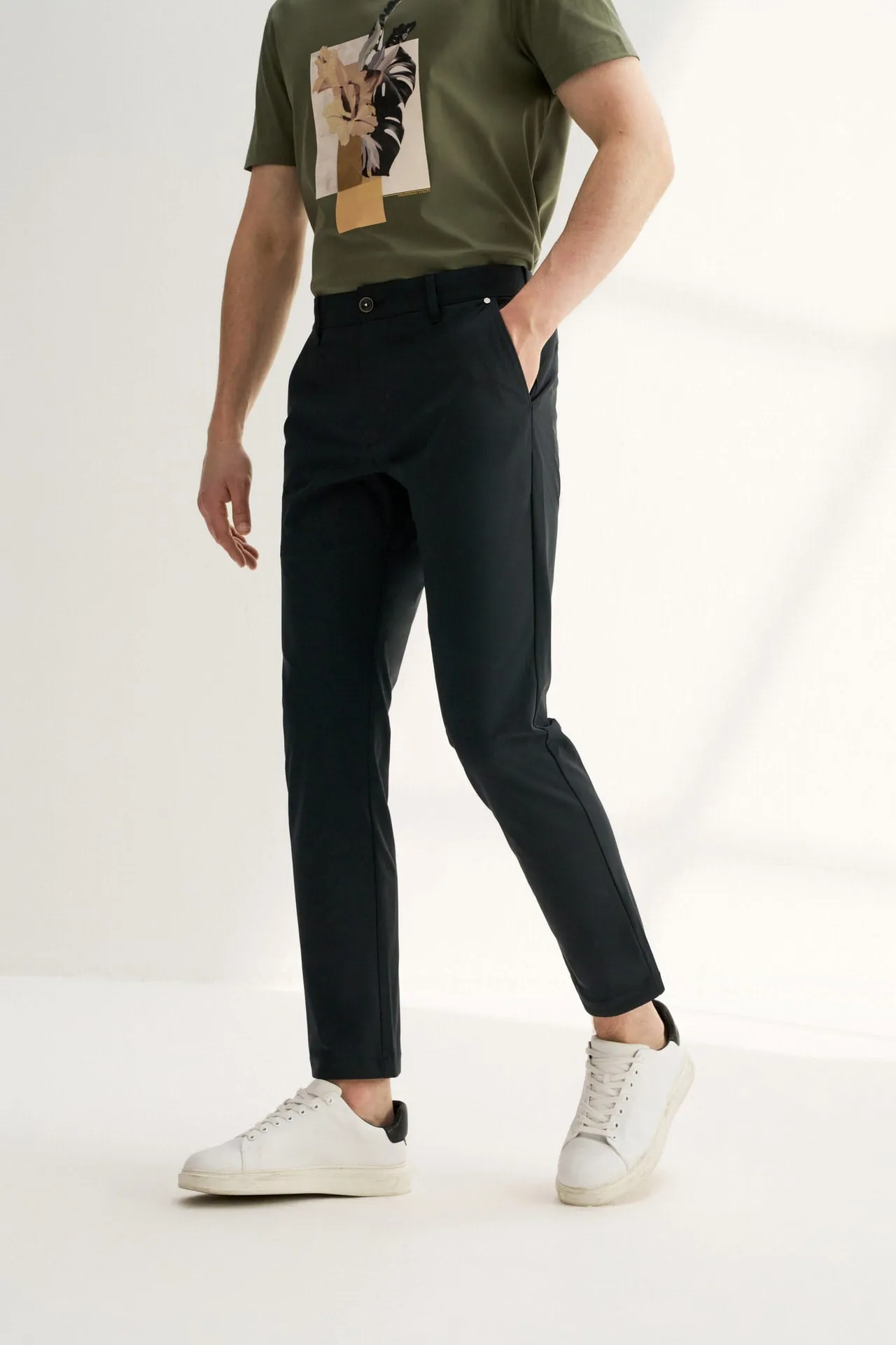 Soft Multi-Way Stretch Casual Pants in Slim Tapered Fit