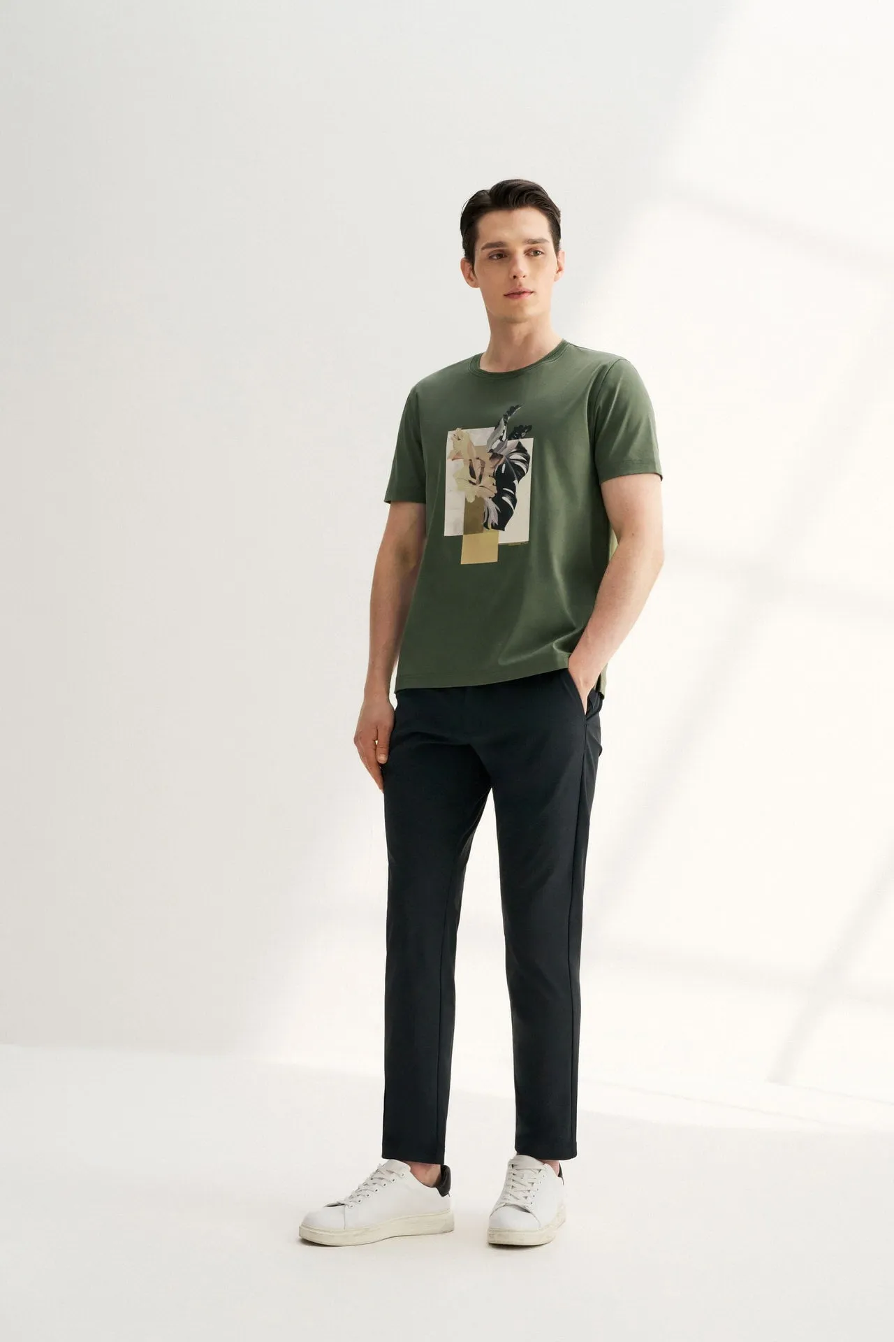 Soft Multi-Way Stretch Casual Pants in Slim Tapered Fit