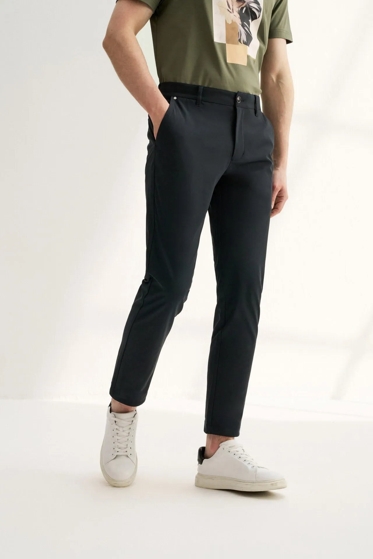 Soft Multi-Way Stretch Casual Pants in Slim Tapered Fit